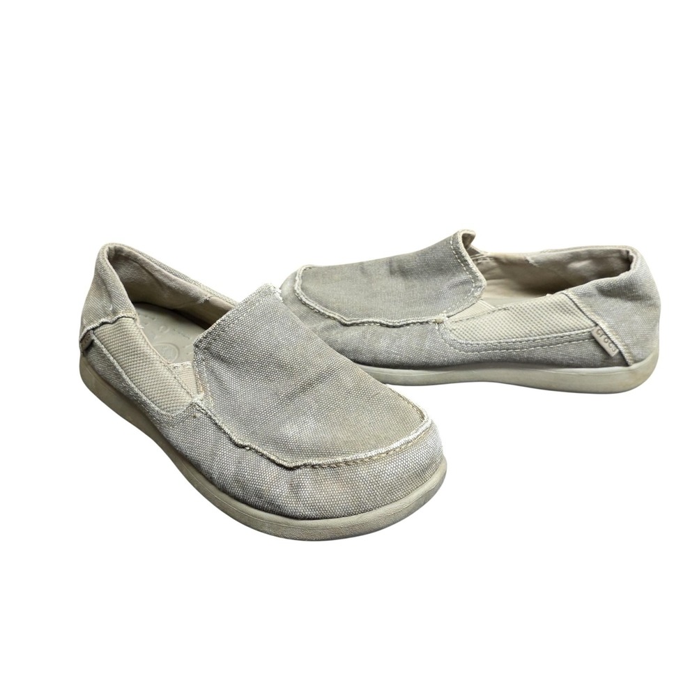 Crocs Loafer Shoes Kids SZ J 6 Beige Canvas Slip On Comfort Casual 204025